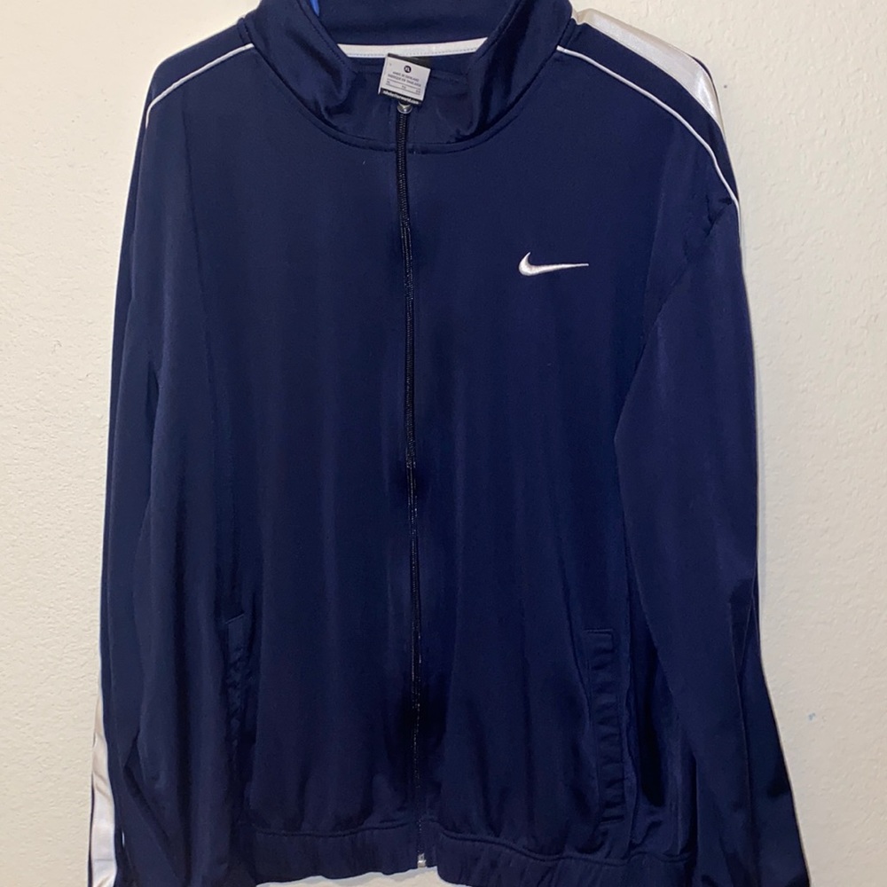 Navy blue and white striped Nike jacket
